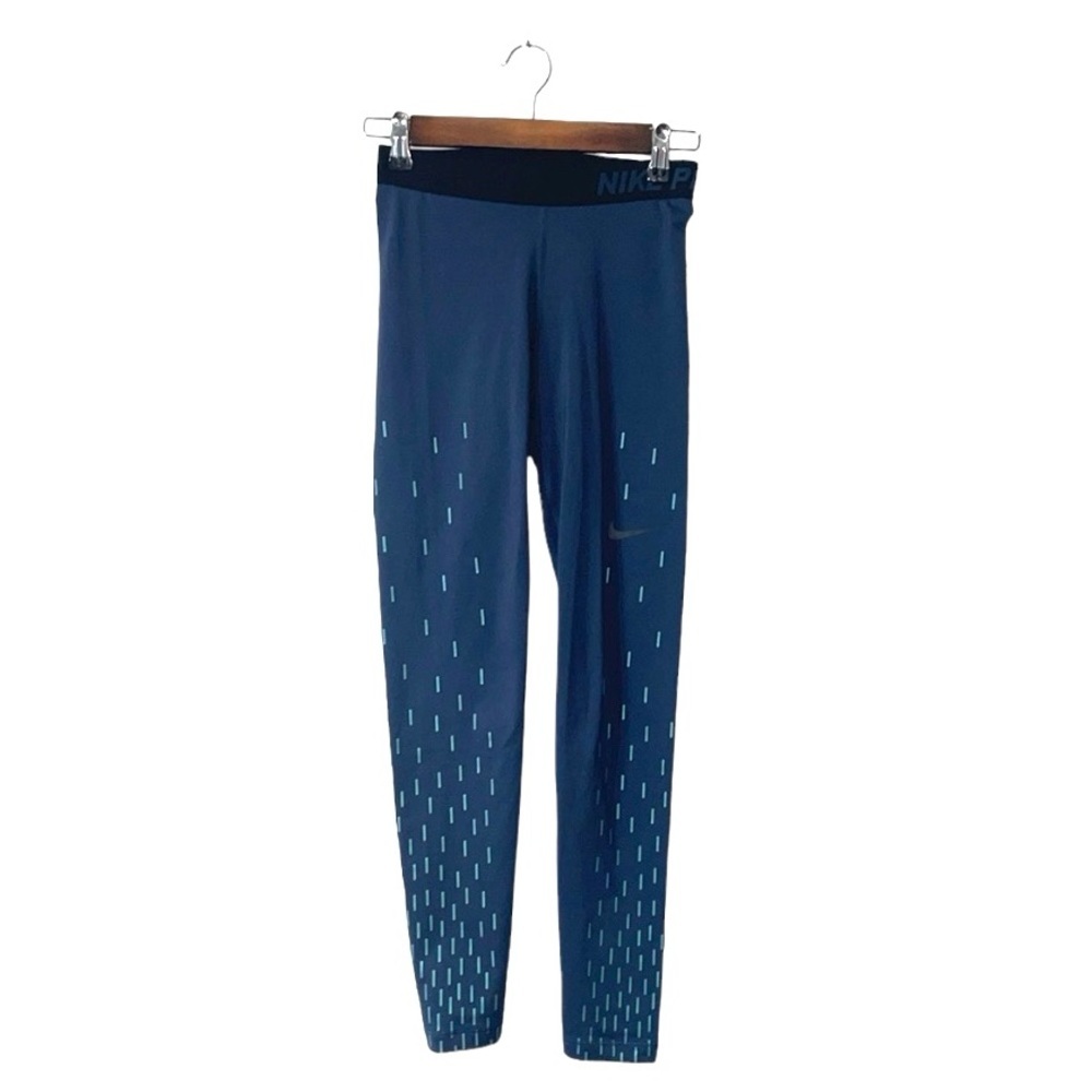 Nike Pro Dri-Fit Blue Reflective Athletic Workout Leggings Tights Womens XS